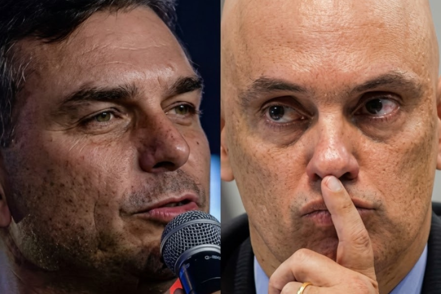 FLÁVIO BOLSONARO COBRA POSICIONAMENTO DE LULA SOBRE ESCÂNDALO ENVOLVENDO MORAES: “TEM O RABO PRESO”
